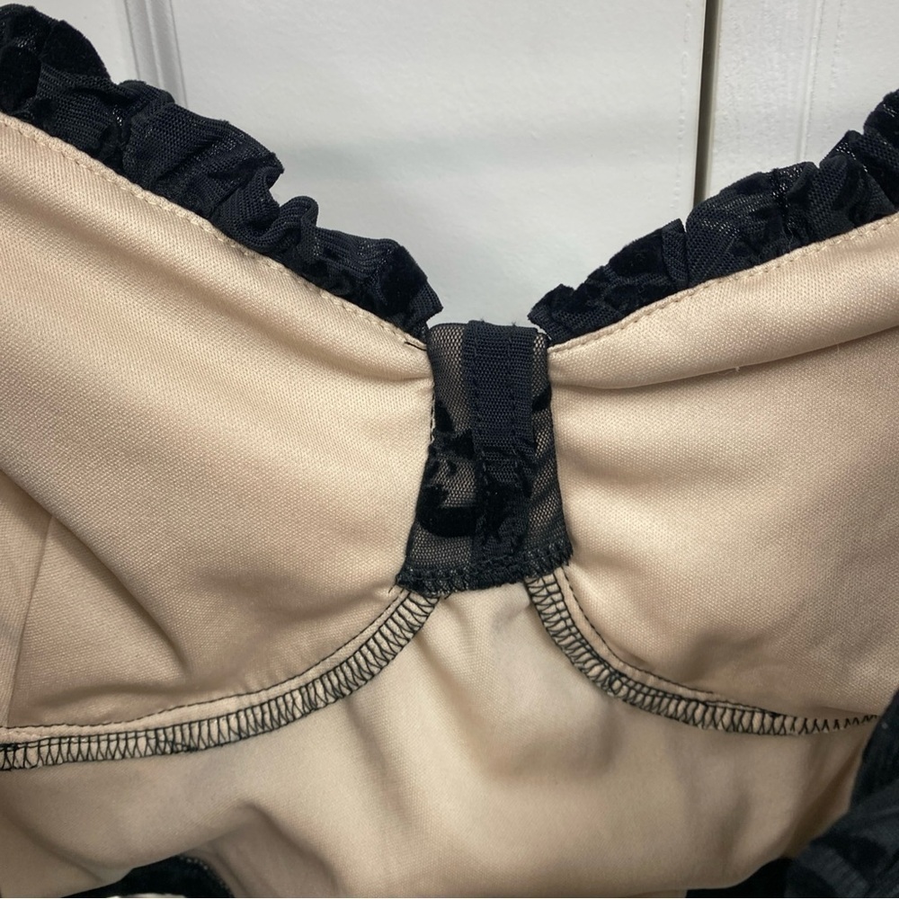 Floral Velvet Bralette Festival Whimsy Sexy Goth Top Crop Lacey Medium - Picture 6 of 8